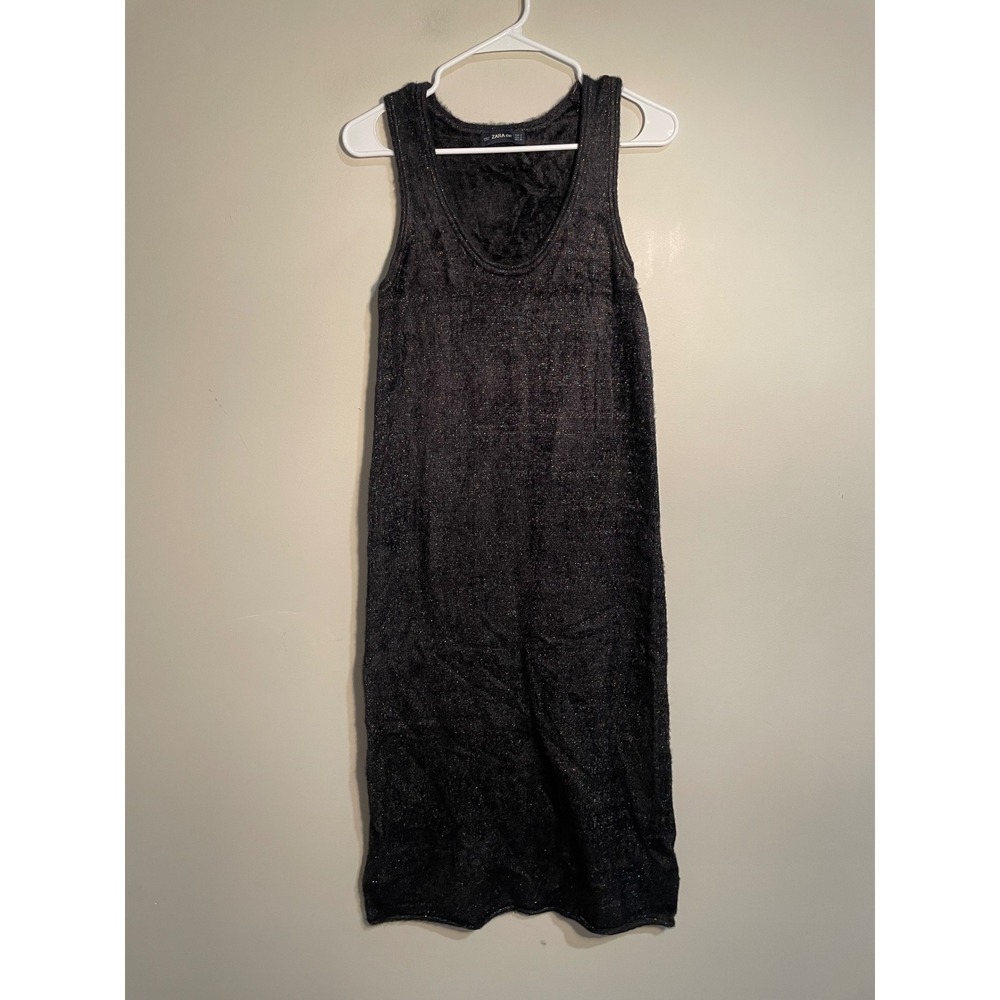 Zara Black Multicolor‎ Metallic Fuzzy Knit Sleeveless Midi Sweater Dress Small